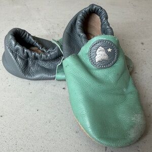 Green Leather Kids Slippers